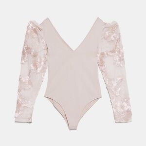 Zara Tulle Embroidered Sleeve Bodysuit 1014/402